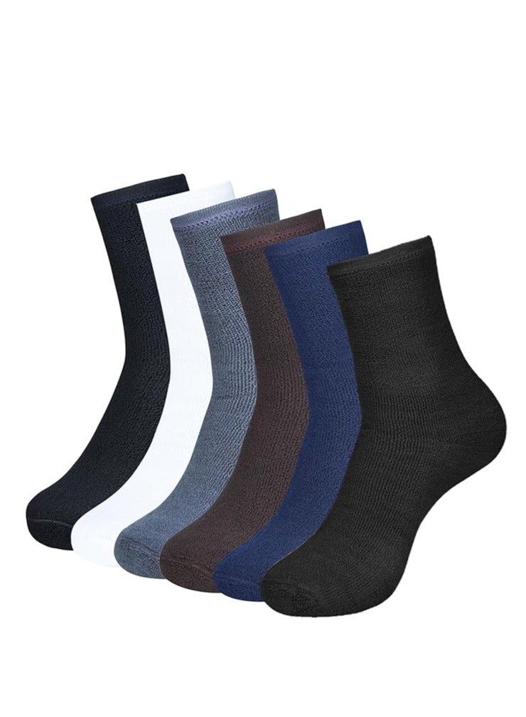 6 Pairs Mens Cushion Towel Socks - Comfortable Free Size - Super Soft Material - EU size 40-45 (Multi 6 Pairs - Black TWO, Navy-White-Brown-Grey ONE)