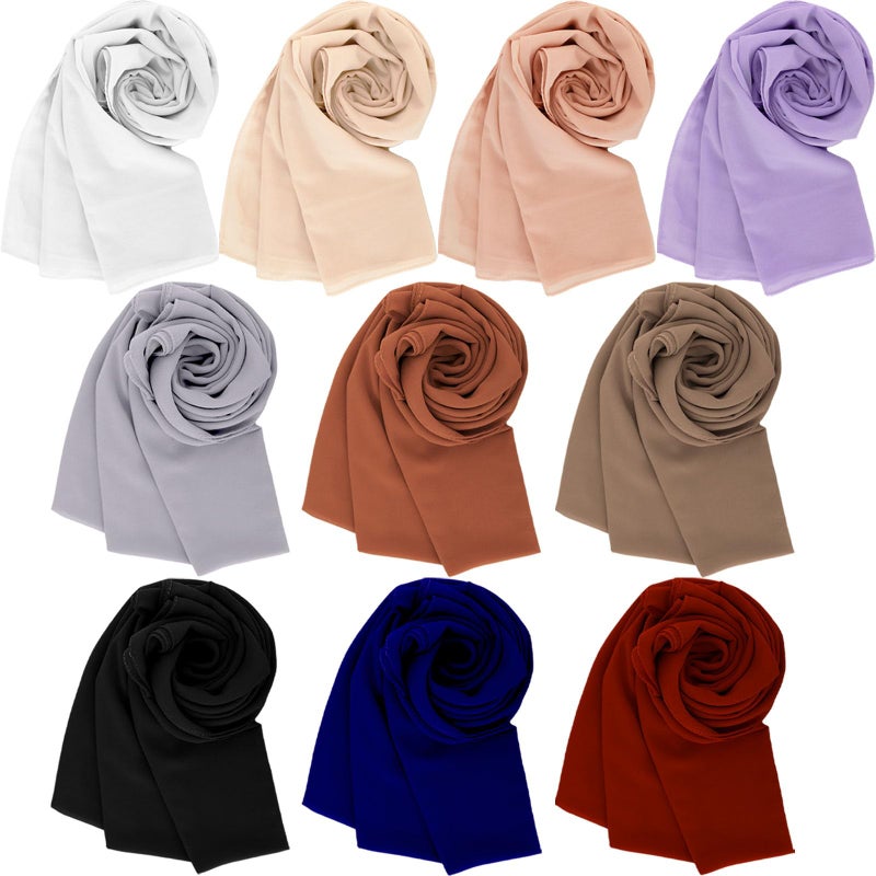 Beieverluck 10 Pieces Chiffon Hijab Head Scarf for Women Solid Color Chiffon Long Scarf Shawls and Wraps Lightweight, 10 Colors - Image 1