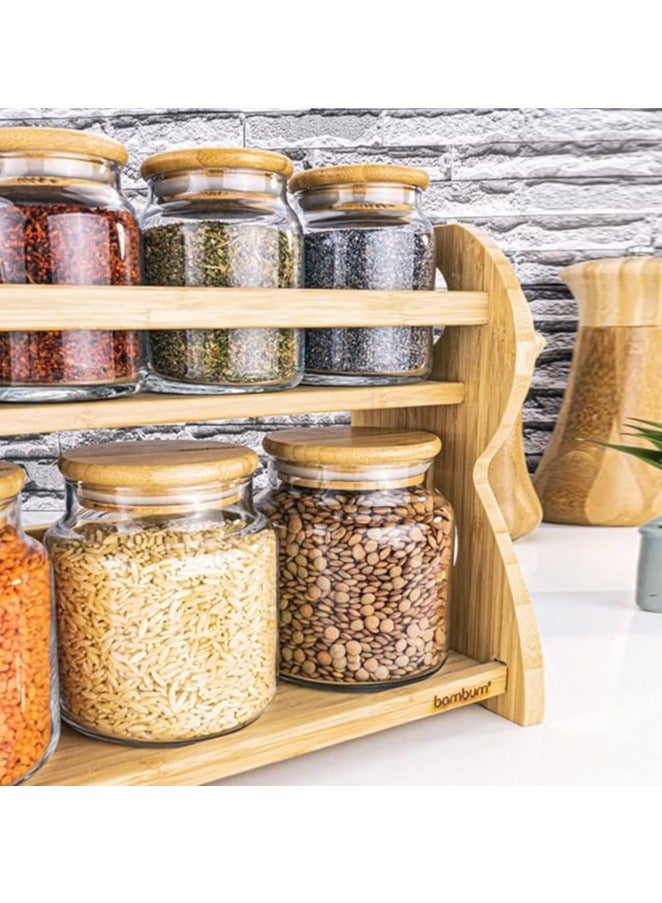 HONEY BEE 8-Piece 2-Tier Spice Rack, Kitchen Organizer, Adjustable Storage, Spice Jars Holder, Durable Design(7 Glass Jars with 1 Bamboo Rack) - Image 4