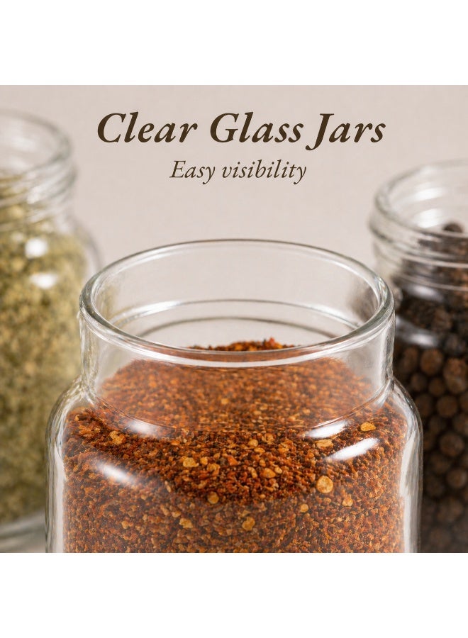 Honey Bee 7 Piece Glass Spice Jar Set with Bamboo Rack, 2 Tier Kitchen Spice Organizer with Airtight Lids, Glass Storage Containers for Herbs, Seasoning, Condiments 32x11.5x23.5cm - Image 3