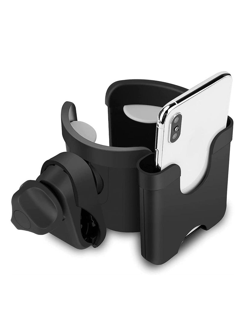 KASTWAVE Stroller Cup Holder, Cup Holder Bottle Rack Wheelchair Accessories and Stroller Accessories Cup Holder for Stroller with Phone Holder, 2 In 1 Bottle Holder for Stroller, Bike, Wheelchair - Image 1