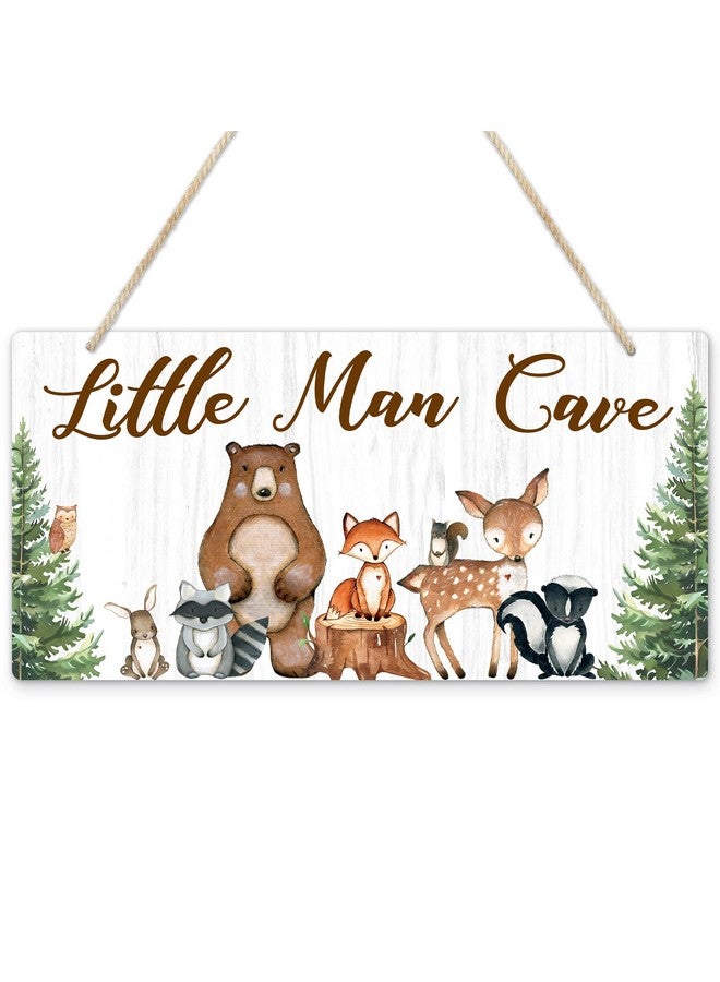 Uflashmi Wood Liitle Man Cave Sign, Woodland Animal Nursery Wall Decor for Baby Boys Room, Woodland Theme Nursey Room Decor for Toddler Boy, 12”x6” - Image 1