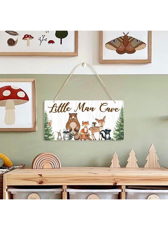 Uflashmi Wood Liitle Man Cave Sign, Woodland Animal Nursery Wall Decor for Baby Boys Room, Woodland Theme Nursey Room Decor for Toddler Boy, 12”x6” - Image 2