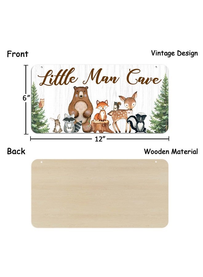 Uflashmi Wood Liitle Man Cave Sign, Woodland Animal Nursery Wall Decor for Baby Boys Room, Woodland Theme Nursey Room Decor for Toddler Boy, 12”x6” - Image 3