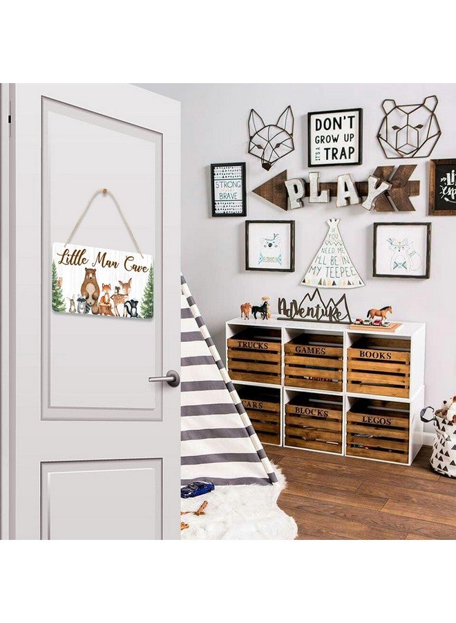 Uflashmi Wood Liitle Man Cave Sign, Woodland Animal Nursery Wall Decor for Baby Boys Room, Woodland Theme Nursey Room Decor for Toddler Boy, 12”x6” - Image 5