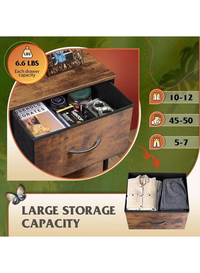 Wlive Fabric Dresser for Bedroom, 5-Drawer Tall Dressers, Storage Organizer with Fabric Bins, Wood Top, Sturdy Steel Frame, Chest of Drawers for Closet, Hallway, Rustic Brown Wood Grain Print - Image 4