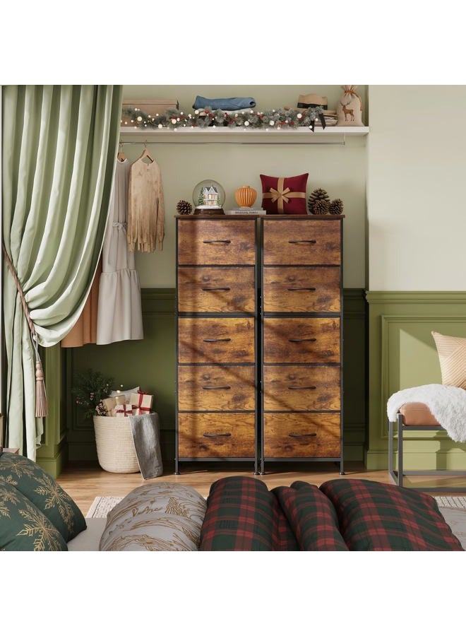 Wlive Fabric Dresser for Bedroom, 5-Drawer Tall Dressers, Storage Organizer with Fabric Bins, Wood Top, Sturdy Steel Frame, Chest of Drawers for Closet, Hallway, Rustic Brown Wood Grain Print - Image 2