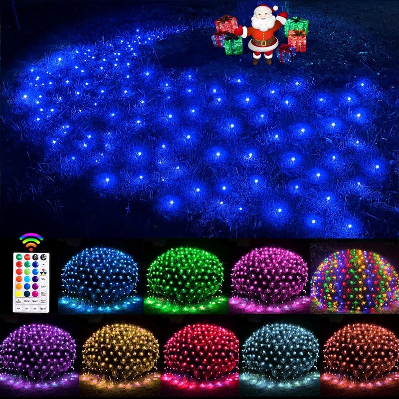 Obrecis Christmas Net Lights Outdoor 240 LED 18 Color Changing Mesh 148 ft x 5 ft Waterproof Connectable Multicolored Fairy String for Bushes Xmas Tree Garden Wedding Party Home Decor - Image 1