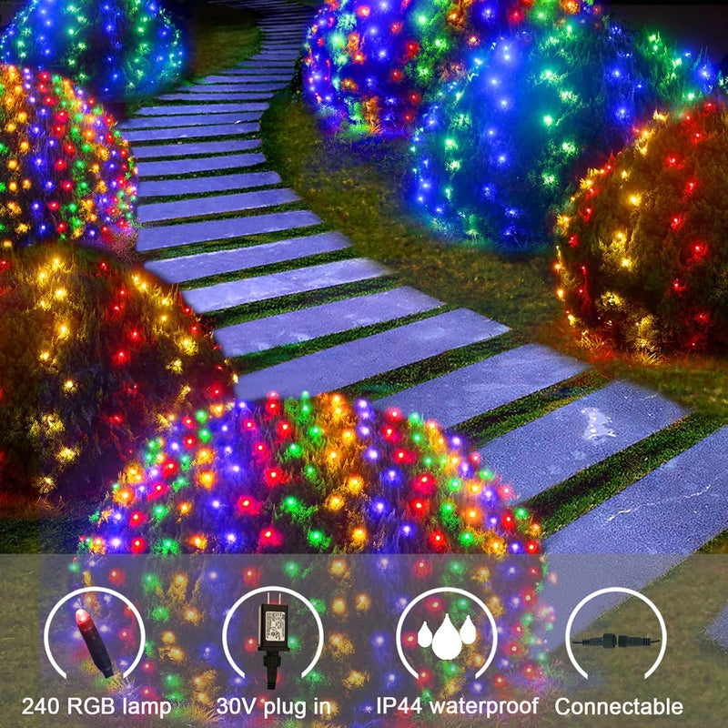 Obrecis Christmas Net Lights Outdoor 240 LED 18 Color Changing Mesh 148 ft x 5 ft Waterproof Connectable Multicolored Fairy String for Bushes Xmas Tree Garden Wedding Party Home Decor - Image 4