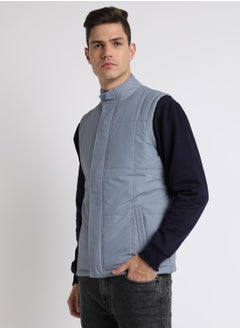 Dennis Lingo Heaven Blue Regular Fit Men's Solid Mock Neck Sleeveless Polyester Jacket with Zipper Closure  - Image 2