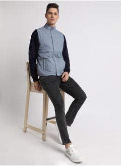 Dennis Lingo Heaven Blue Regular Fit Men's Solid Mock Neck Sleeveless Polyester Jacket with Zipper Closure  - Image 5