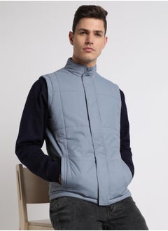 Dennis Lingo Heaven Blue Regular Fit Men's Solid Mock Neck Sleeveless Polyester Jacket with Zipper Closure  - Image 1