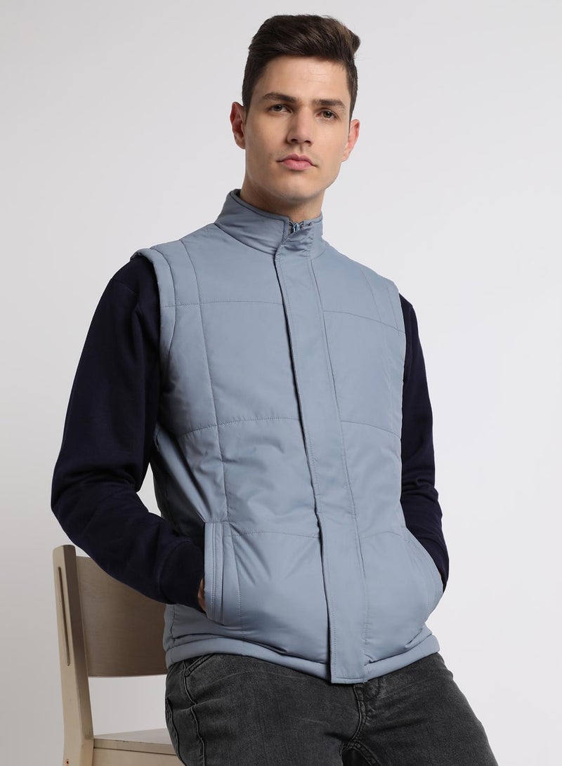 Dennis Lingo Heaven Blue Regular Fit Men's Solid Mock Neck Sleeveless Polyester Jacket with Zipper Closure  - Image 1