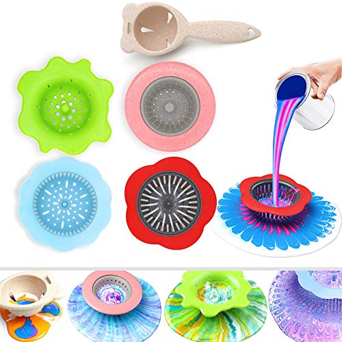 Angela&Alex Acrylic Pouring Strainers, 5 PCS Flow Painting Tools Christmas DIY Kits Drawing Sets Flower Strainers Plastic Silicone Drain Basket Unique Pattern Train Art Supplies - Image 1