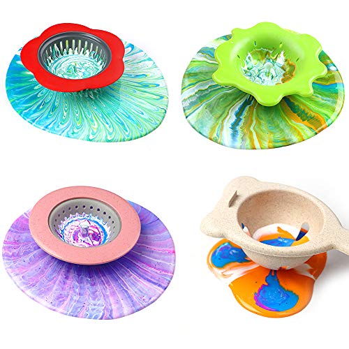 Angela&Alex Acrylic Pouring Strainers, 5 PCS Flow Painting Tools Christmas DIY Kits Drawing Sets Flower Strainers Plastic Silicone Drain Basket Unique Pattern Train Art Supplies - Image 2