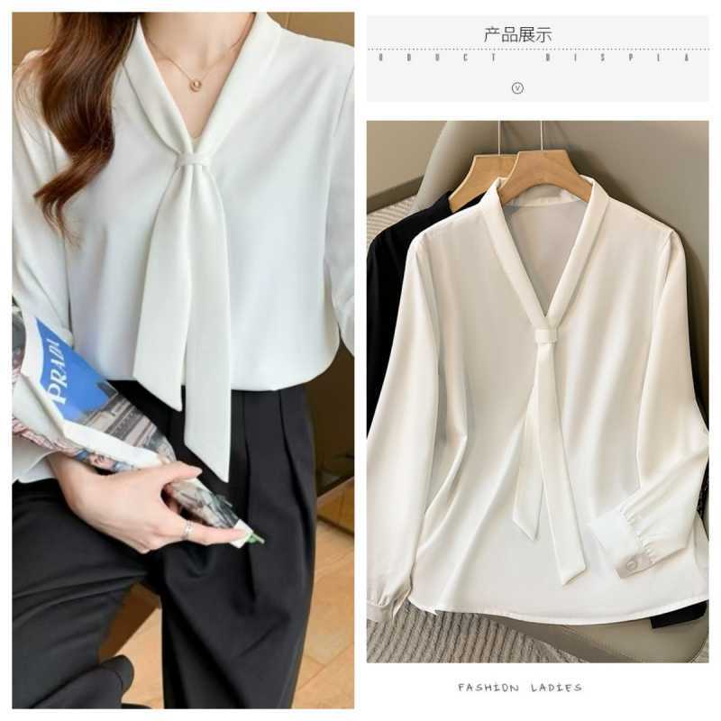 Plus Size Professional Shirt Women'S Autumn Loose Slimming All-Match V-Neck Work Clothes Long Sleeve Western Style Top Trendy - Image 2