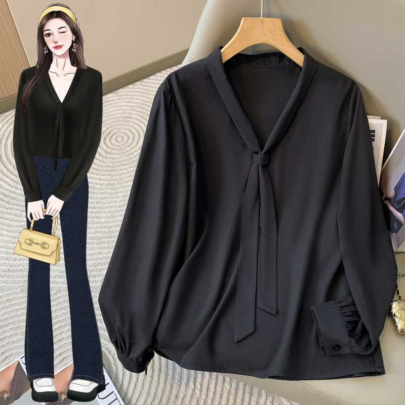 Plus Size Professional Shirt Women'S Autumn Loose Slimming All-Match V-Neck Work Clothes Long Sleeve Western Style Top Trendy - Image 5