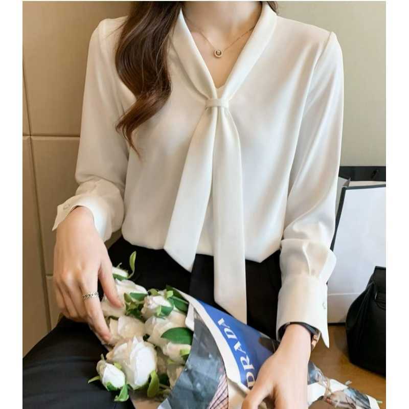 Plus Size Professional Shirt Women'S Autumn Loose Slimming All-Match V-Neck Work Clothes Long Sleeve Western Style Top Trendy - Image 1