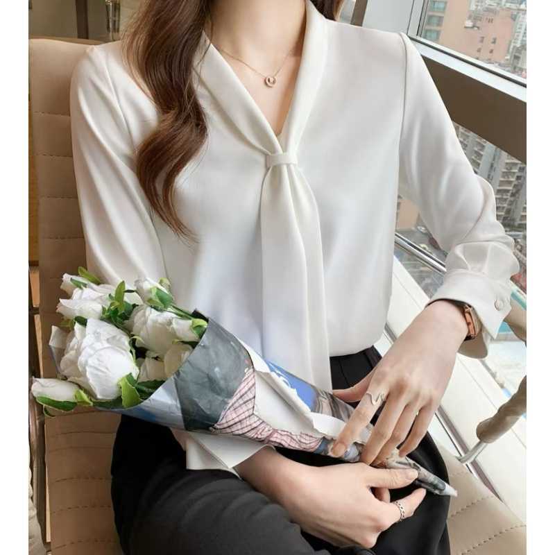 Plus Size Professional Shirt Women'S Autumn Loose Slimming All-Match V-Neck Work Clothes Long Sleeve Western Style Top Trendy - Image 4