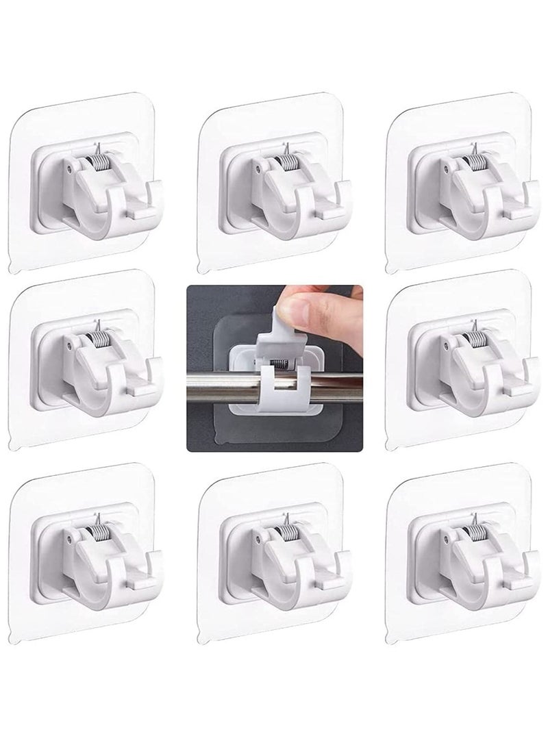 8 Pieces Self Adhesive Curtain Rod Bracket, No Drill Drapery Hooks Holder, Plastic Easy Sticky Curtain Rod Hooks for Kitchen, Bathroom, Hotel (White) - Image 1