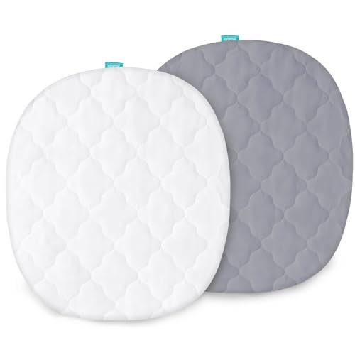 Biloban Bassinet Mattress Pad Cover Waterproof Fits 2124 Graco Pack nPlay Dome LX Bassinet Mattress Ultra Soft Breathable White and Grey - Image 1