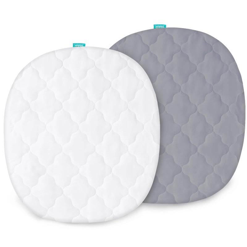 Biloban Bassinet Mattress Pad Cover Waterproof Fits 2124 Graco Pack nPlay Dome LX Bassinet Mattress Ultra Soft Breathable White and Grey - Image 3