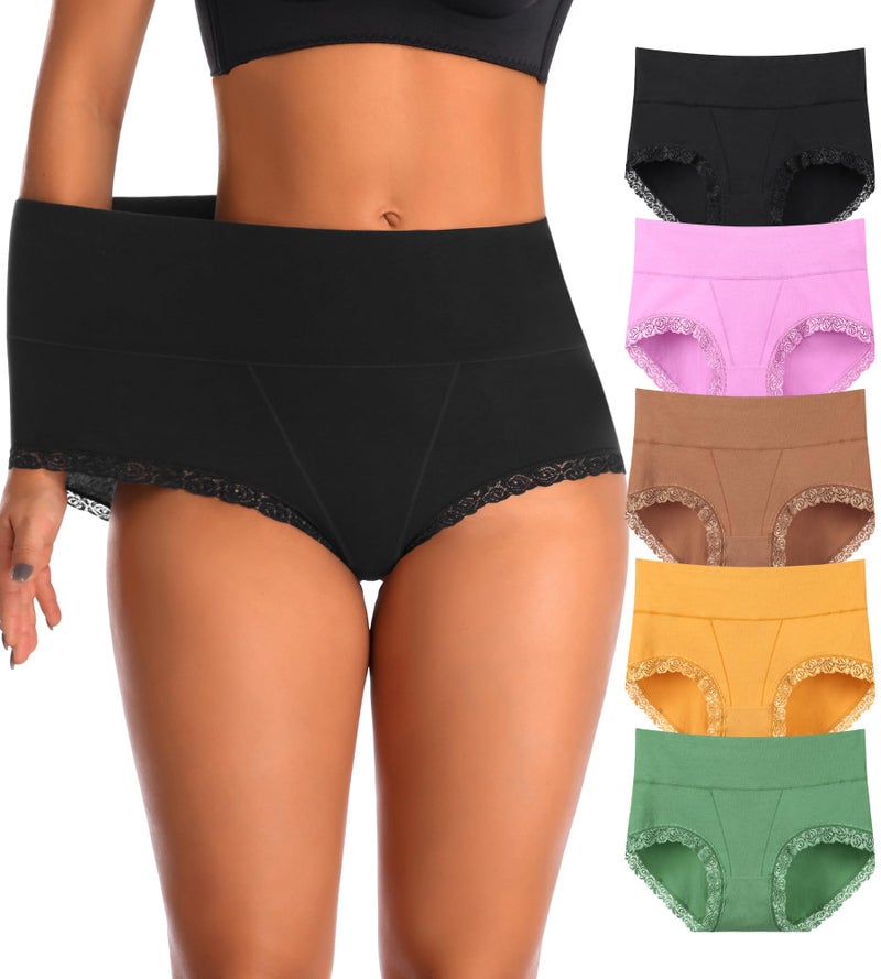 OPIBOO Tummy Control Underwear for Women Cotton High Waisted Plus Size Panties Postpartum C Section Underwear Briefs Ladies Breathable Boyshort Underpants Pack 5 xl - Image 1