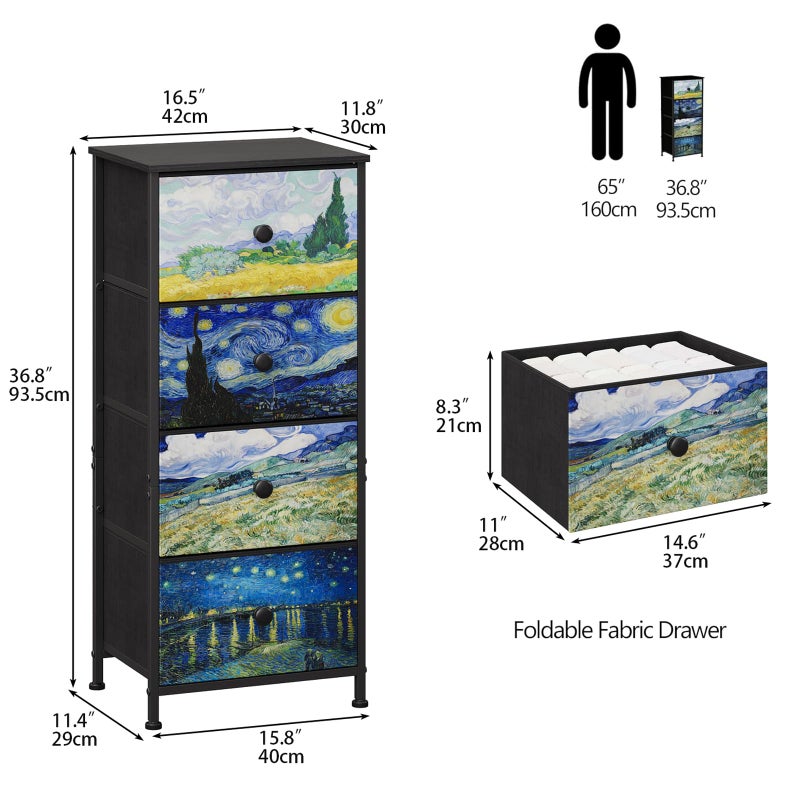 Welfuturer Narrow Dresser for Bedroom Slim 4 Drawer Dresser Vertical Storage Tower Unit for Living Room Hallway Kids Room Nursery Closet Sturdy Steel Frame Wooden Top Easy Pull Handle - Image 2
