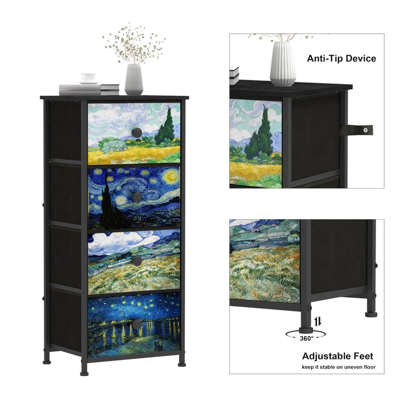 Welfuturer Narrow Dresser for Bedroom Slim 4 Drawer Dresser Vertical Storage Tower Unit for Living Room Hallway Kids Room Nursery Closet Sturdy Steel Frame Wooden Top Easy Pull Handle - Image 3