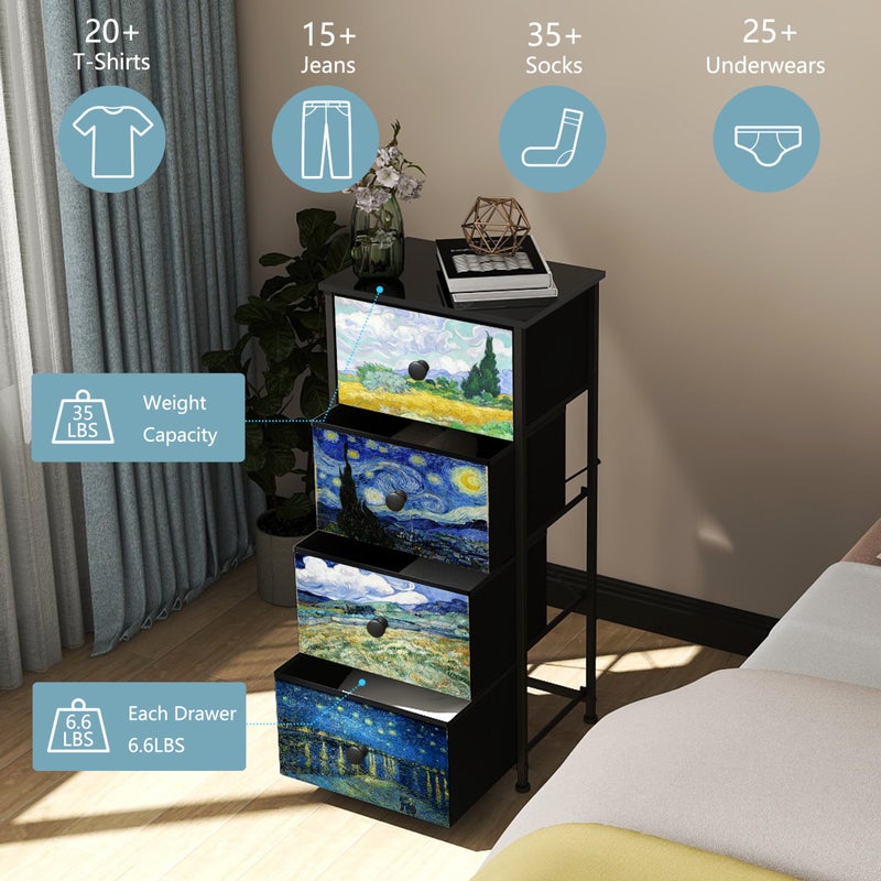 Welfuturer Narrow Dresser for Bedroom Slim 4 Drawer Dresser Vertical Storage Tower Unit for Living Room Hallway Kids Room Nursery Closet Sturdy Steel Frame Wooden Top Easy Pull Handle - Image 4