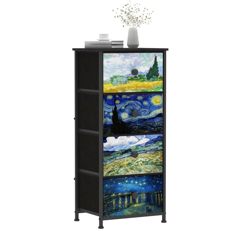 Welfuturer Narrow Dresser for Bedroom Slim 4 Drawer Dresser Vertical Storage Tower Unit for Living Room Hallway Kids Room Nursery Closet Sturdy Steel Frame Wooden Top Easy Pull Handle - Image 1