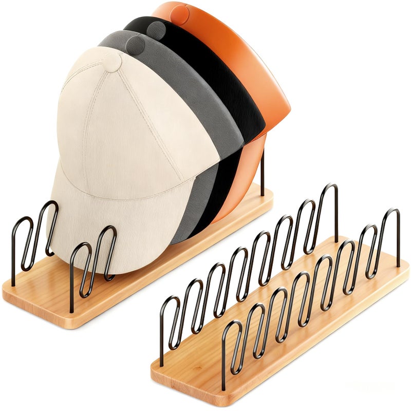 UdoUto Hat Organizer for Baseball Caps-2 PacK | Wood & Metal Hat Rack Holds 14 for Baseball Caps | Space-Saving Closet Shelf Organizer for Bedroom, Dresser, Entryway - Image 1