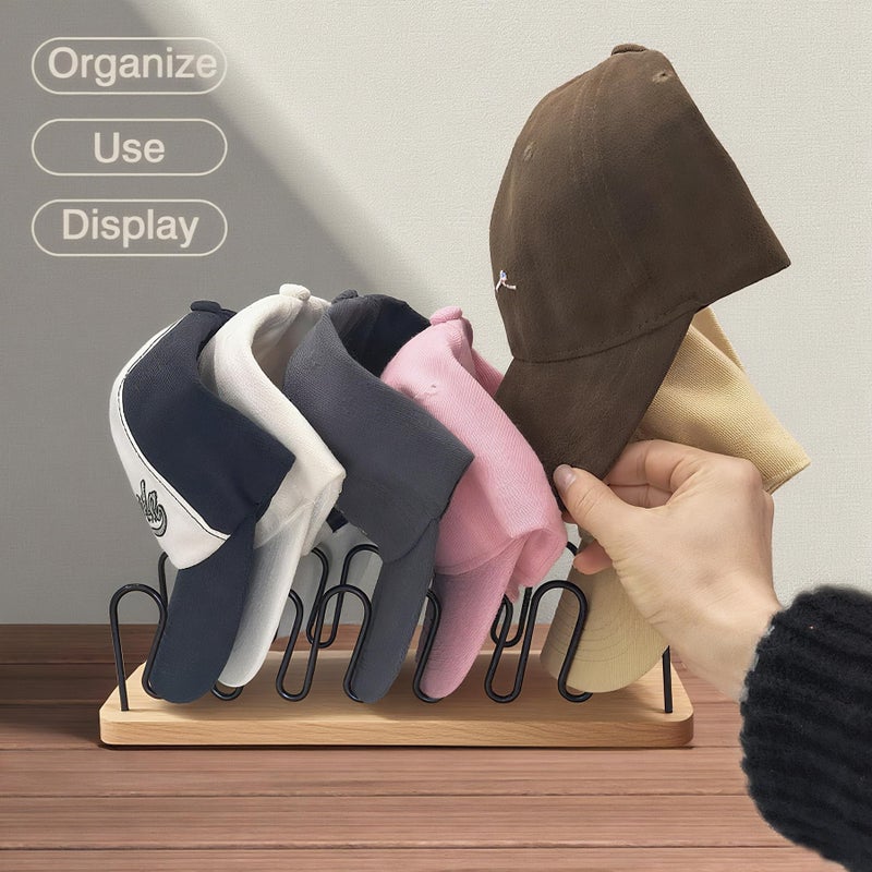 UdoUto Hat Organizer for Baseball Caps-2 PacK | Wood & Metal Hat Rack Holds 14 for Baseball Caps | Space-Saving Closet Shelf Organizer for Bedroom, Dresser, Entryway - Image 3
