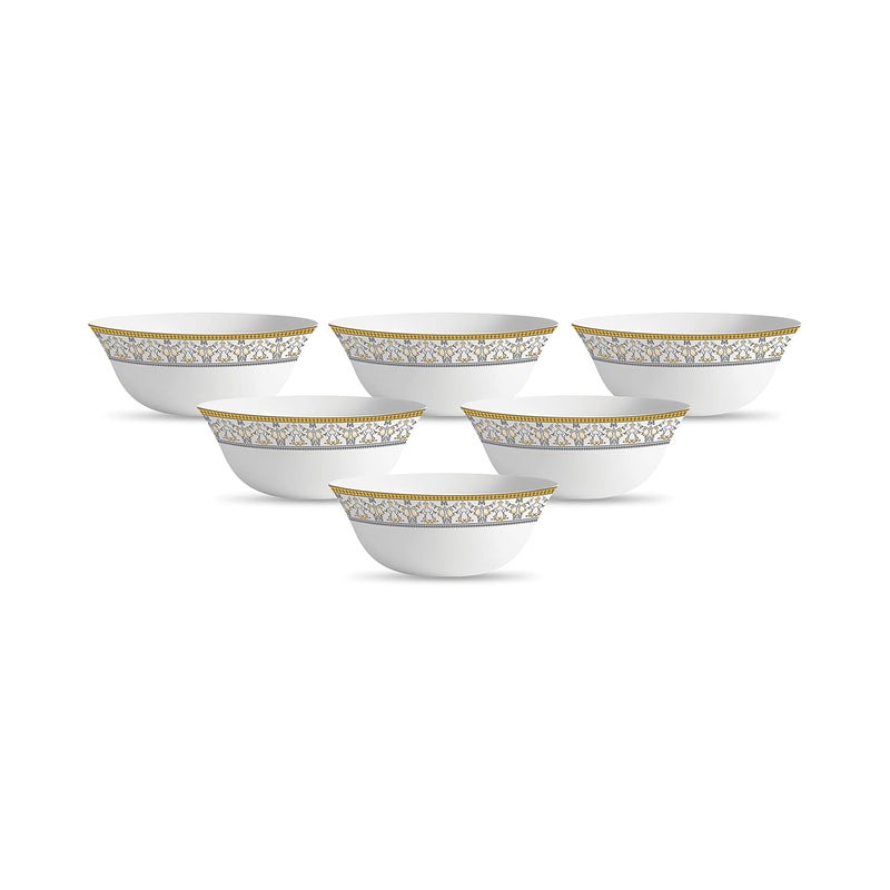 La Opala Diva Sovrana Collection Opal Glass Crockery Vegetable Bowl 180 ml Set of 6 Moroccan Gold Bowls for dal condiments Microwave Safe 100 Vegetarian Extra Strong Super Light White - Image 1