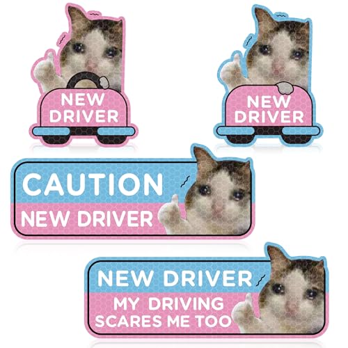 CNhoqc Student New Driver Magnet 4 Pcs Thumbs up Cat Please Be Patient Student New Driver Car Automotive Magnet Decal Safety Warning Reflective Rookie Magnetic Signs Bumper Sticker Reusable Movable - Image 1