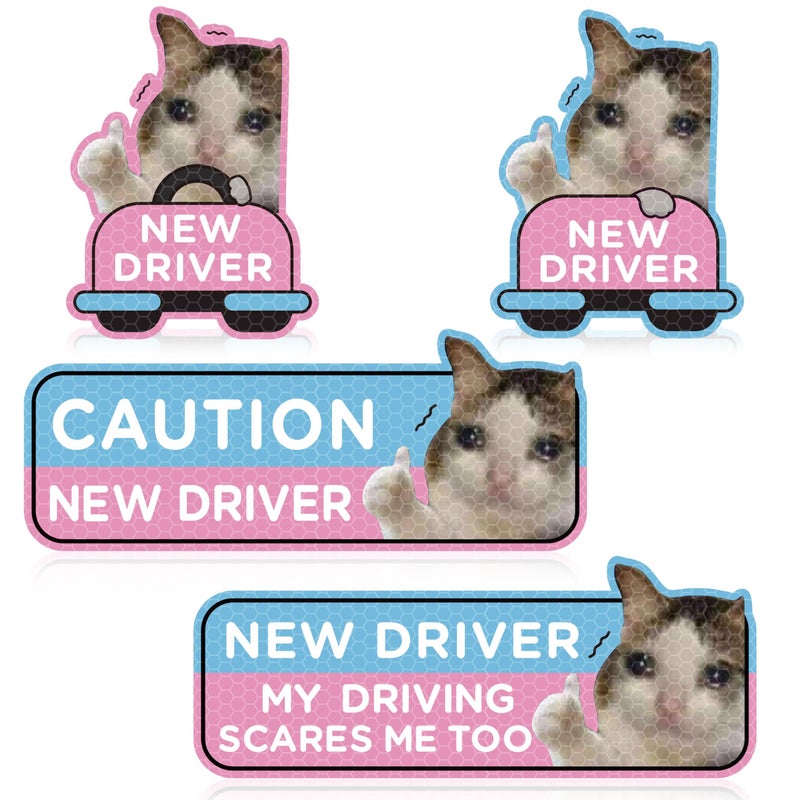 CNhoqc Student New Driver Magnet 4 Pcs Thumbs up Cat Please Be Patient Student New Driver Car Automotive Magnet Decal Safety Warning Reflective Rookie Magnetic Signs Bumper Sticker Reusable Movable - Image 3