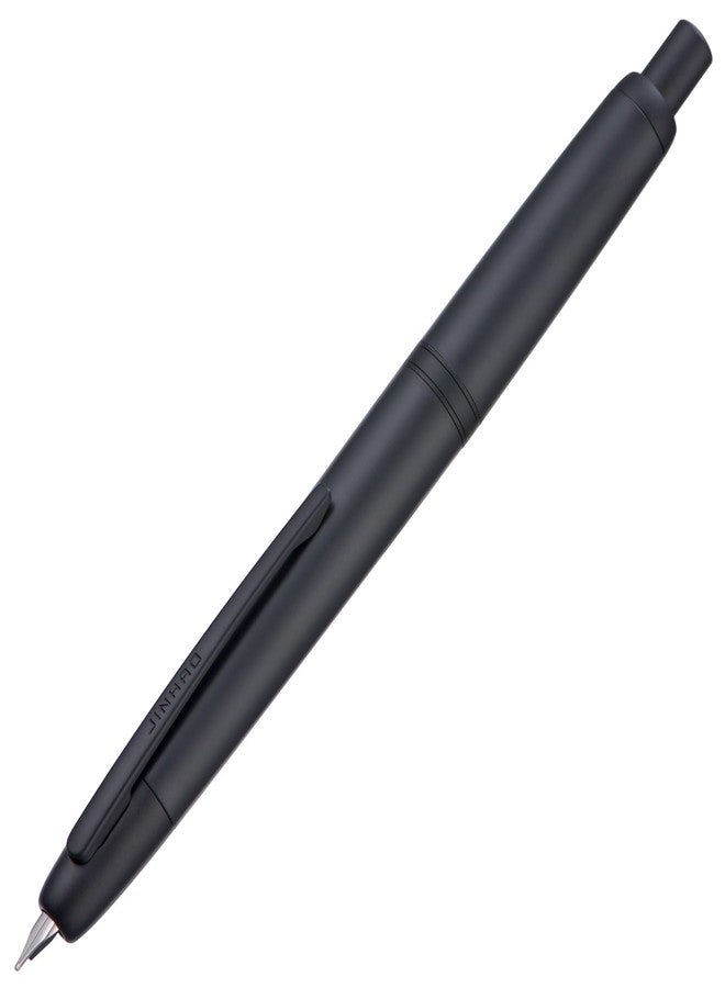 Wikult Jinhao 20 Press Fountain Pen, Matte Black Retractable Fine Nib with Ink Converter Set (Black Clip) - Image 1