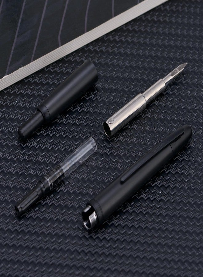 Wikult Jinhao 20 Press Fountain Pen, Matte Black Retractable Fine Nib with Ink Converter Set (Black Clip) - Image 3