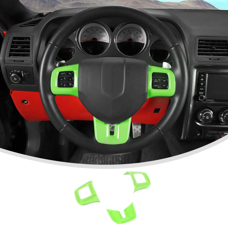Linskip تقليم عجلة القيادة Linskip متوافق مع دودج جورنيو 2013-2022 و Charger/Challenger/Durango/Dart 2009-2014، غطاء عجلة القيادة لجورنيو، ملحقات داخلية لجورنيو 3 قطع (أخضر فاتح) - Image 1