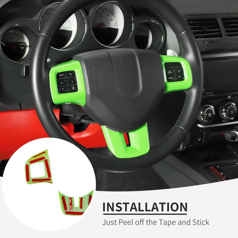 Linskip تقليم عجلة القيادة Linskip متوافق مع دودج جورنيو 2013-2022 و Charger/Challenger/Durango/Dart 2009-2014، غطاء عجلة القيادة لجورنيو، ملحقات داخلية لجورنيو 3 قطع (أخضر فاتح) - Image 5