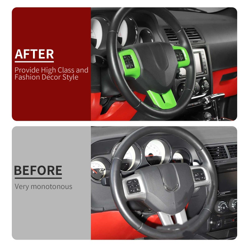 Linskip تقليم عجلة القيادة Linskip متوافق مع دودج جورنيو 2013-2022 و Charger/Challenger/Durango/Dart 2009-2014، غطاء عجلة القيادة لجورنيو، ملحقات داخلية لجورنيو 3 قطع (أخضر فاتح) - Image 4