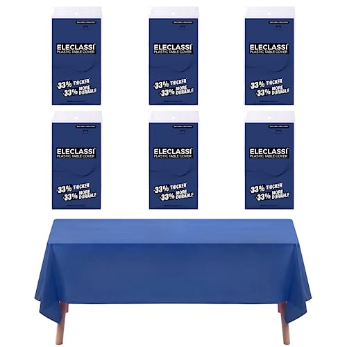 Eleclassi Navy Blue 6 Pack Premium Disposable Plastic Tablecloth 54 x 108 in  Plastic Table Cloth Disposable Tablecloth for Rectangle Table Up to 8 Feet