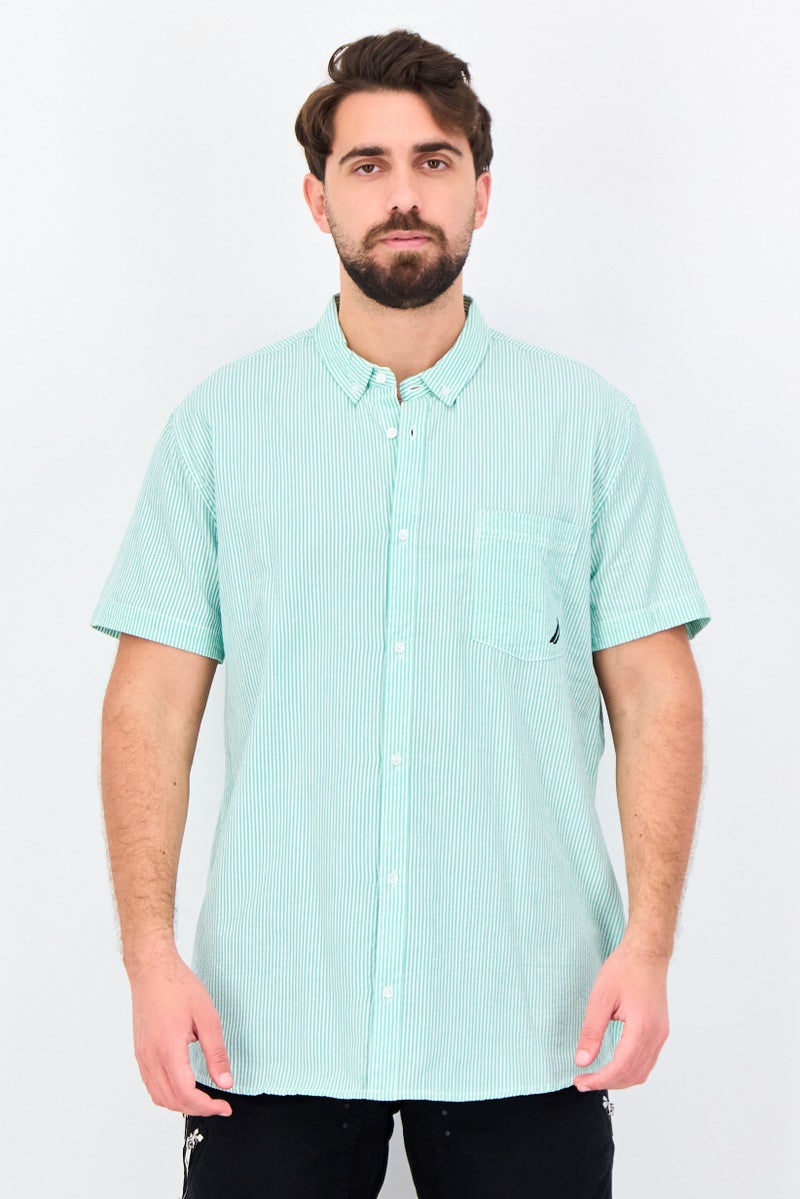 NAUTICA Men Classisc Fit Stripe Short Sleeve Casual Shirt, Mint Green - Image 1