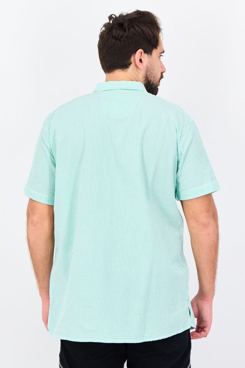 NAUTICA Men Classisc Fit Stripe Short Sleeve Casual Shirt, Mint Green - Image 2