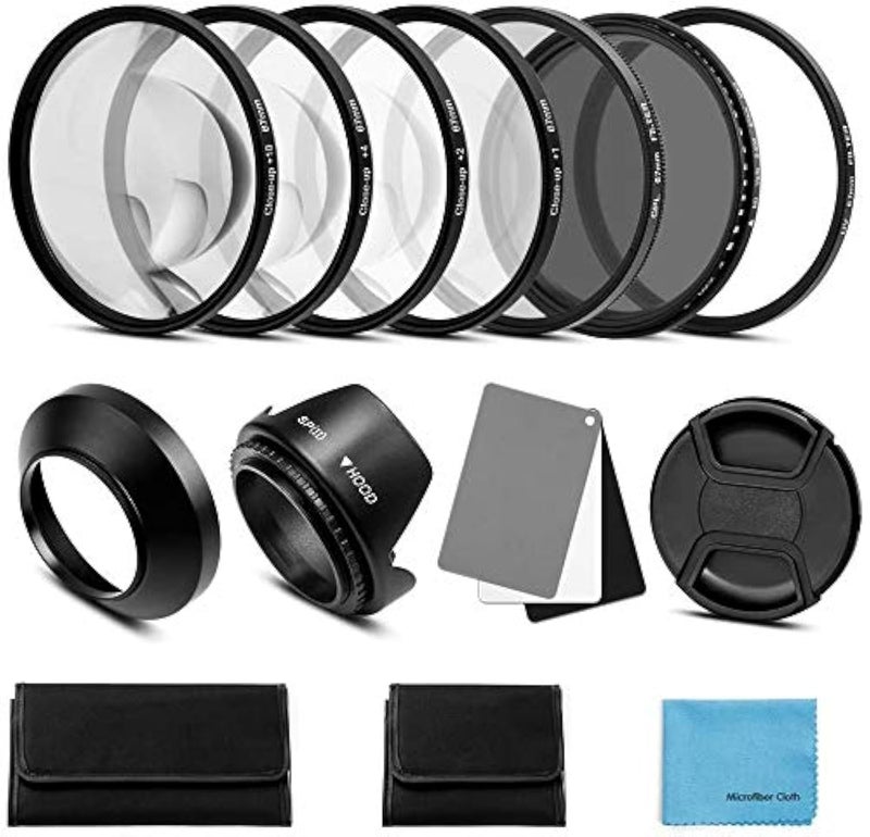 Sedremm 82mm Lens Filter Accessories Kit:UV CPL Adjustable ND Filter(ND2-ND400),Macro Close up Filter Set(+1,+2,+4,+10),Lens Hood,3 in 1 Grey Card for Canon Nikon Sony Pentax Olympus Fuji DSRL Camera - Image 1