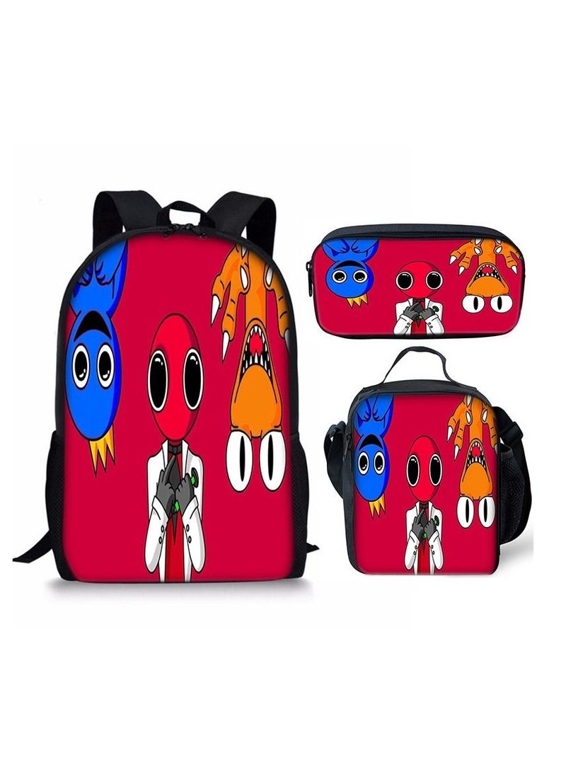 Y&D 3-Piece Rainbow Friends 3D Print Insulated Lunch Backpack Set Multicolour - Image 1