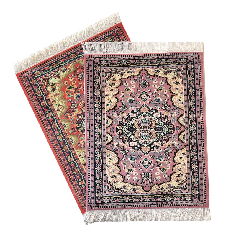 Inusitus Set of 2 Dollhouse Area Rugs Miniature Carpet Accessories for Doll Houses 10 x 7 Inch Rectangular Floor Dcor Oriental Style - Image 3