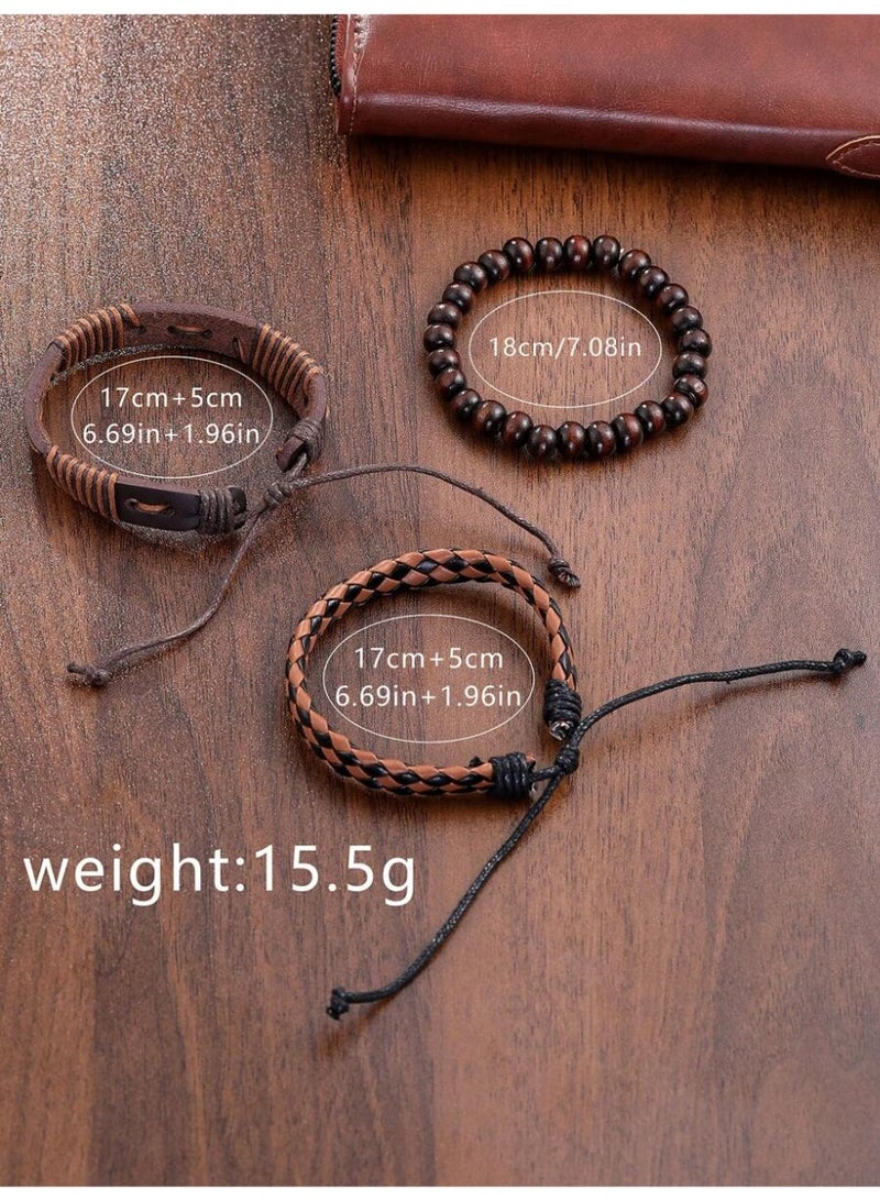Geneva Men's Watch Set, Casual Sporty Fashion Industrial Style with 3 Punk Style Men's Leather Bracelets, PU Woven Bracelet Set for Occasions and Holidays Great Gift - Image 5