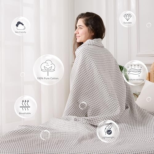 EGOHOME 100% Cotton Queen Size Blankets for Bed,Soft Jacquard Waffle Weave Blanket,Lightweight and Breathable Unique Dual-Tone Texture Cotton Blanket for All Seasons-Sleet Grey,90 x 90 Inches - Image 5