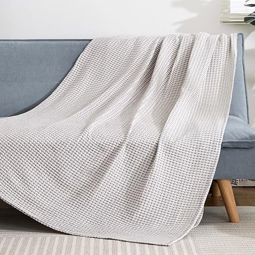 EGOHOME 100% Cotton Queen Size Blankets for Bed,Soft Jacquard Waffle Weave Blanket,Lightweight and Breathable Unique Dual-Tone Texture Cotton Blanket for All Seasons-Sleet Grey,90 x 90 Inches - Image 3